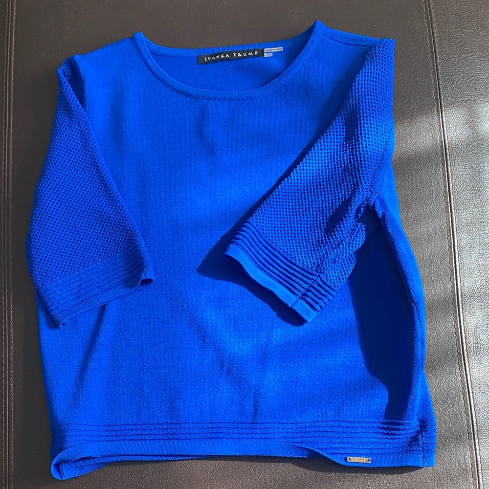 Ivanka Trump Cobalt Blue Textured Sleeve Knit Top
